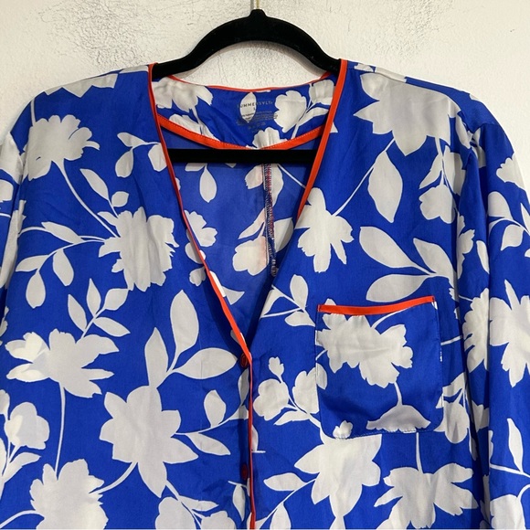 Summersalt The Cloud 9 Satin Pajama Button Down Shirt Large Blue White Floral - Picture 4 of 7